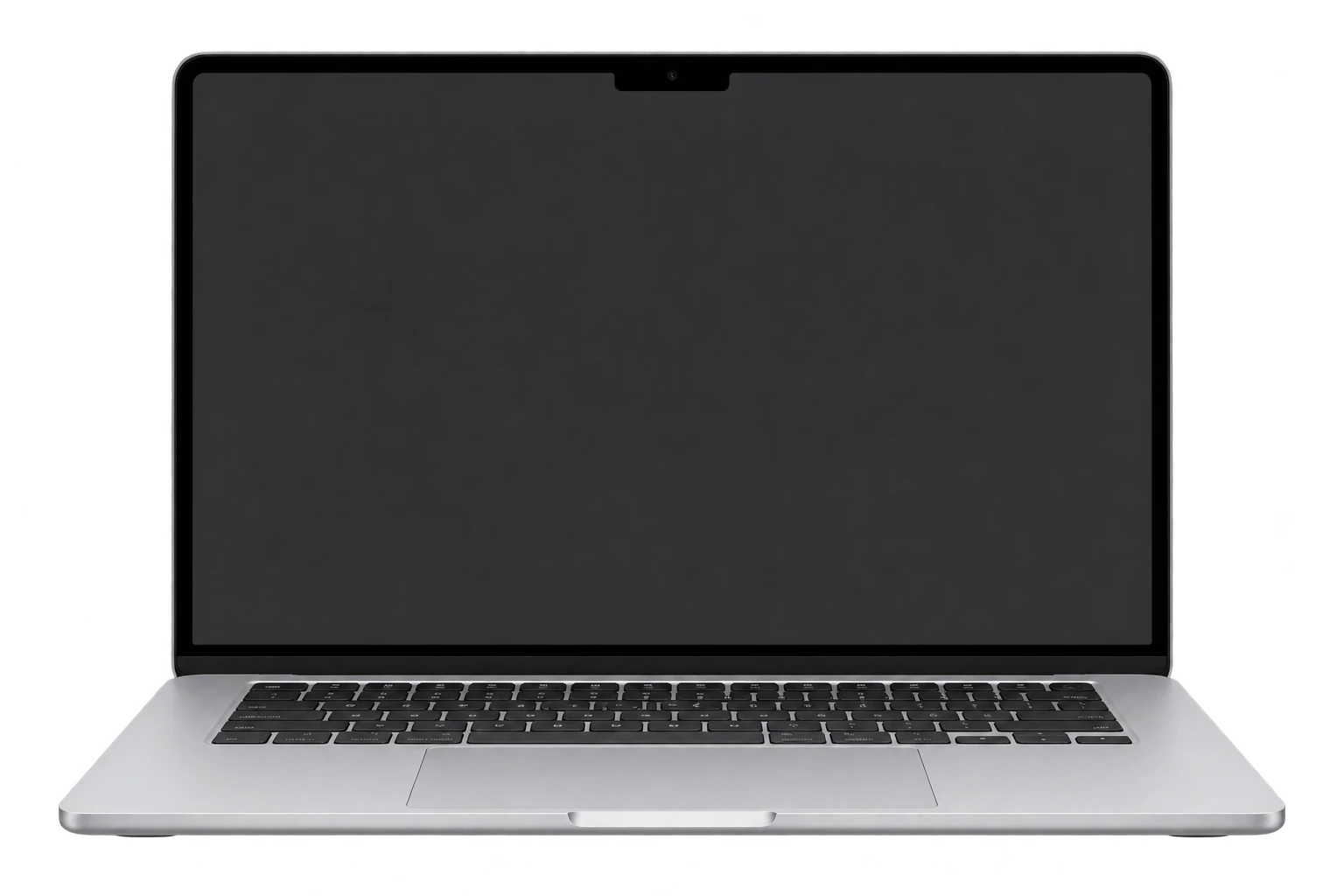 Current-generation M5 MacBook Air hardware mockup with a notched display and flat silver chassis.